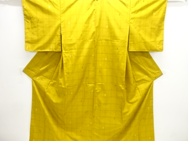 格子に絣柄織出し米沢紬着物